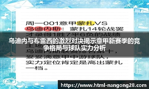 乌迪内与布雷西的激烈对决揭示意甲新赛季的竞争格局与球队实力分析